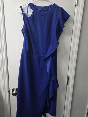 Women’s Royal Blue Ruffle Midi Dress. Great for A Wedding.